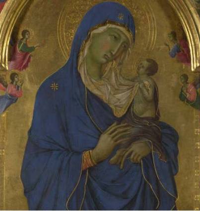 Madonna and Child with Saints Dominic and Aurea  ca. 1312-1315 by Duccio fl. 1278-1319 National Gallery London NGl566